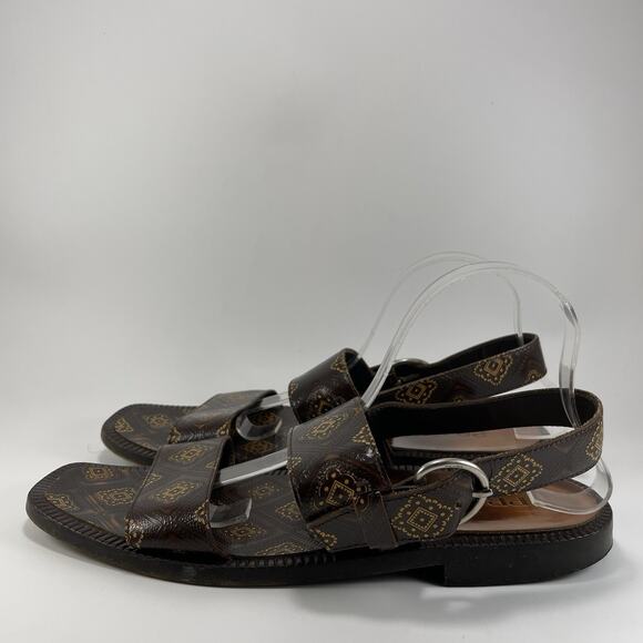 Prada Open Toe Strappy Resort Sandals Mens Size 9.5 Slingback Brown Leather Logo - Picture 3 of 9